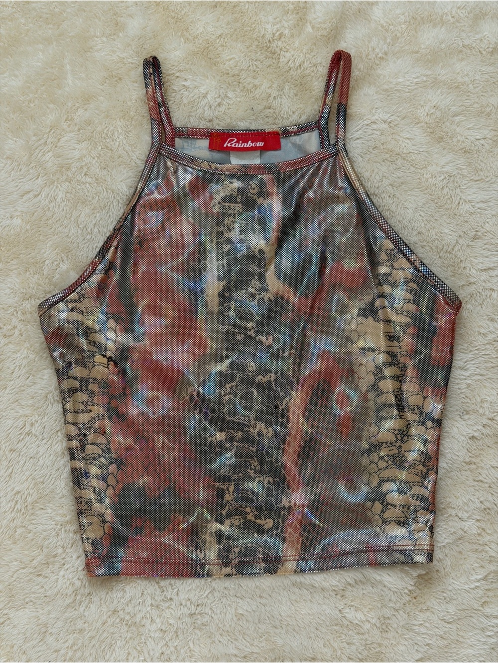 Multicolor Marble Print Halter Crop Tank
